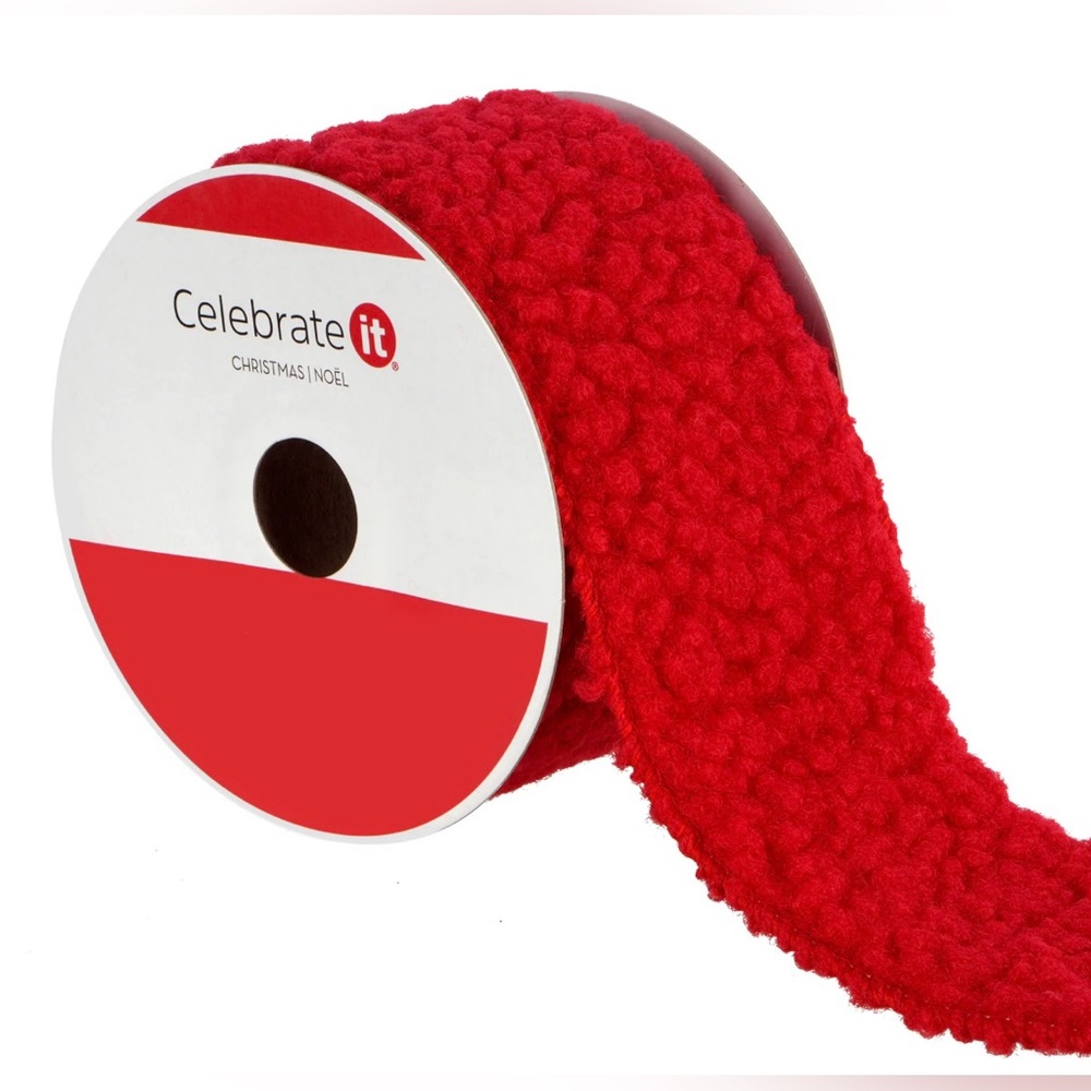 Celebrate It Red Faux Sherpa Wired Ribbon 2.5” x 9ft